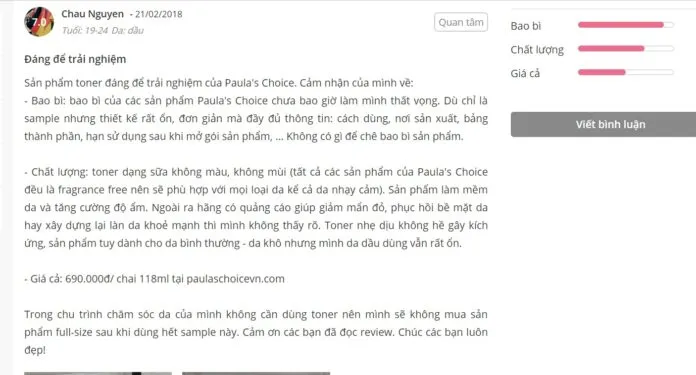 Đánh giá của khách hàng tại Sheis 