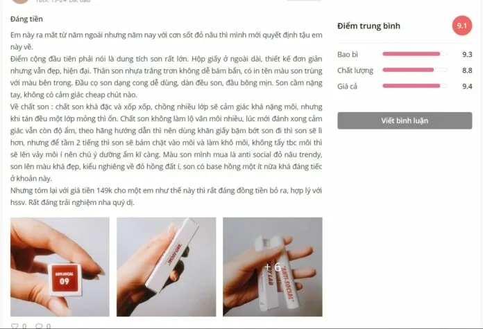 Đánh giá của khách hàng trên Sheis (nguồn: Blogphunu.edu.vn)