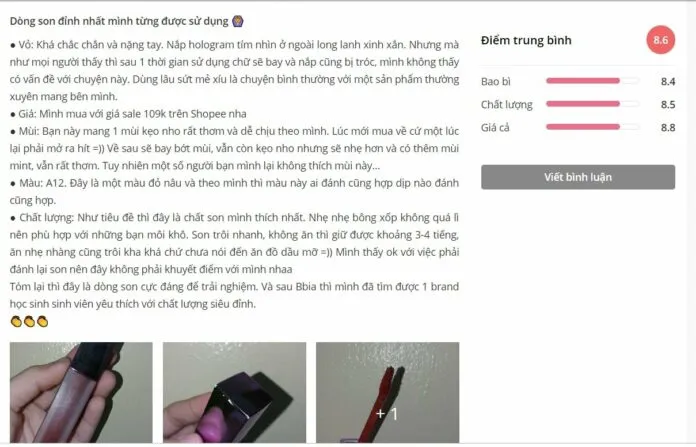 Đánh giá của khách hàng trên Sheis (nguồn: Blogphunu.edu.vn)