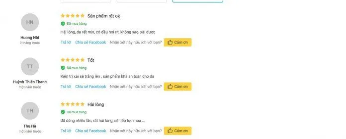 Đánh giá của khách hàng trên trang Tiki (Nguồn: Internet).