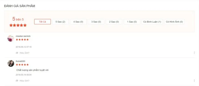 Đánh giá của khách hàng tại Shopee