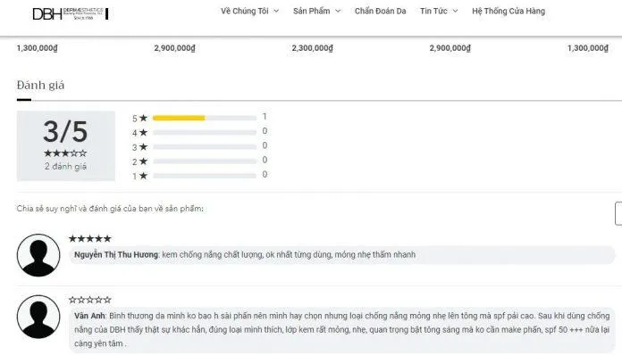 Các ý kiến đánh giá của khách hàng về sản phẩm trên trang Dermaestheticsvn (ảnh: Blogphunu.edu.vn).