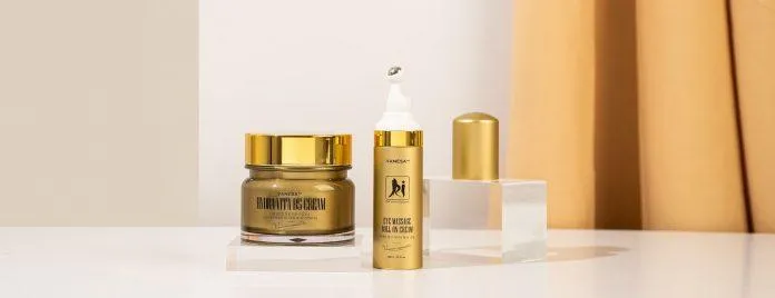 Bao bì sang trọng và tinh tế của bộ đôi sản phẩm chống lão hoá da mặt và vùng mắt của Ki Cosmetics. (Ảnh: Internet)