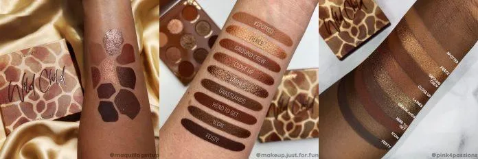 Ảnh swatch trên tay Bảng mắt Wild Child Shadow Palette trên 3 màu da (Nguồn: colourpop.com)