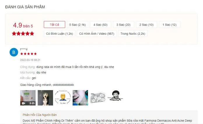 Đánh giá của khách hàng trên Shopee (Nguồn: Blogphunu.edu.vn)