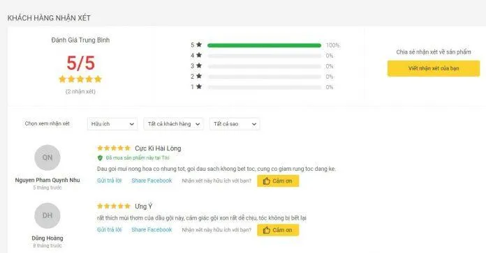 Đánh giá tích cực của khách hàng sử dụng sản phẩm trên trang Tiki (nguồn ảnh: Blogphunu.edu.vn).