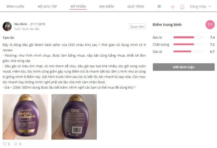 dầu gội đầu biotin collagen chống rụng tóc