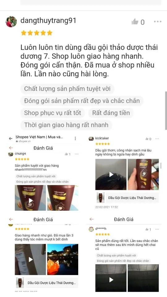 Đánh giá khách hàng sau khi sử dụng dầu gội dược liệu Thái Dương 7 ( Nguồn: internet)