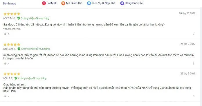 Đánh giá của khách hàng sử dụng sản phẩm trên trang Lazada (nguồn ảnh: Blogphunu.edu.vn).