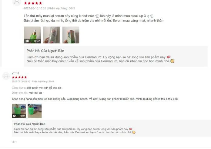 Đánh giá của khách hàng trên Shopee (Ảnh: Internet).