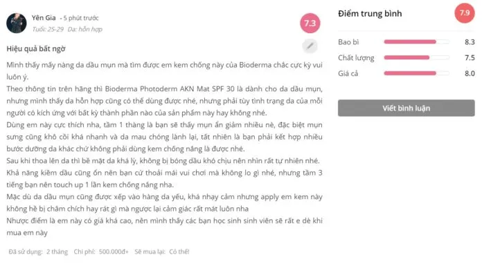 Đánh giá của khách hàng đã từng dùng sản phẩm