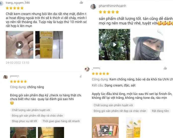 Đánh giá của khách hàng về kem chống nắng Fixderma trên Shopee (ảnh: internet)