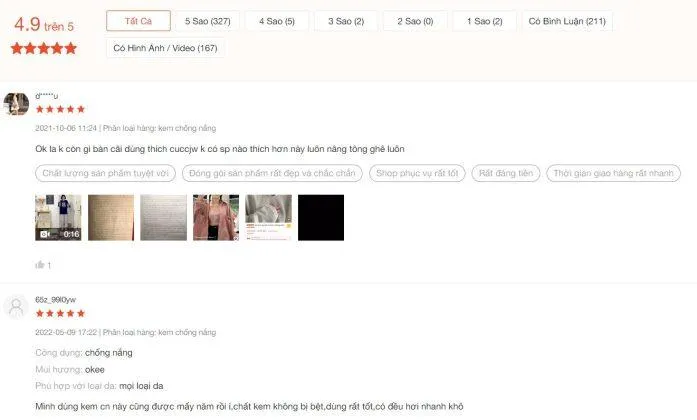 Đánh giá của người dùng trên Shopee (Nguồn: Internet).