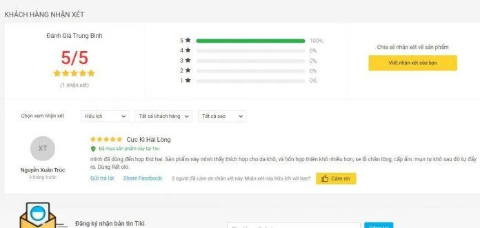 Đánh giá tích cực của khách hàng sử dụng sản phẩm trên trang Tiki (nguồn ảnh: Blogphunu.edu.vn).
