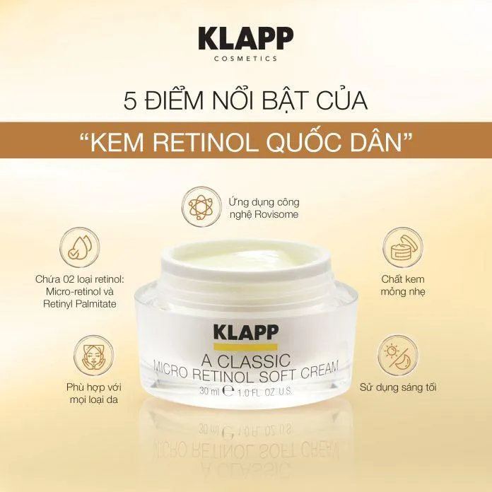 Kem dưỡng A Classic Micro Retinol Soft Cream được đầu tư công nghệ bọc giúp hạn chế tối đa kích ứng cho da (Nguồn: internet)