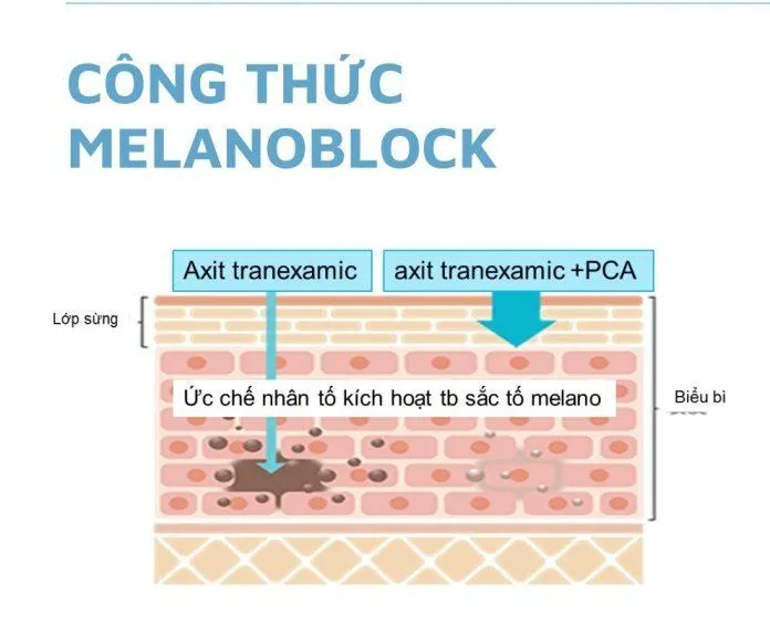 Công thức Melanoblock với sự kết hợp của 2% Axit Tranexamic và PCA (Nguồn: Internet)