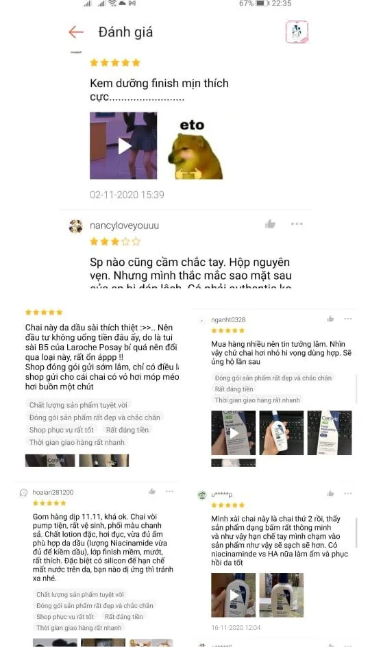 đánh giá khách hàng trên shopee. Nguồn: internet.