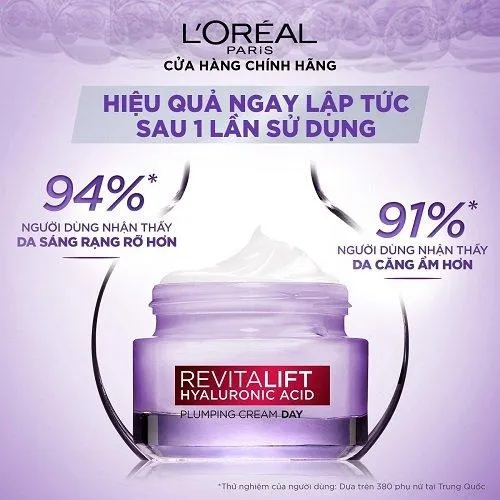 Review kem dưỡng L’Oreal Revitalift Hyaluronic Acid Plumping Day Cream: cấp ẩm, chống lão hóa da vượt trội