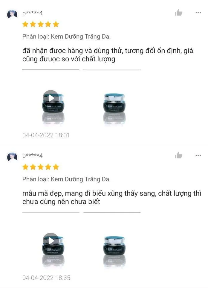 đánh giá của khách hàng trên Shopee về hiệu quả kem dưỡng trắng da ban ngày Dr Cell GSIII Velet Cream (Ảnh: Shopee)