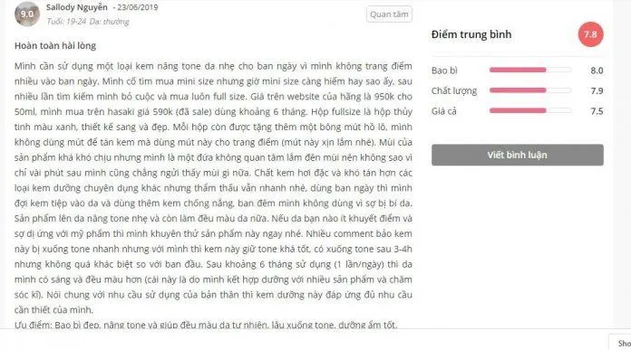 Đánh giá của khách hàng sử dụng sản phẩm trên trang Sheis (nguồn ảnh: Blogphunu.edu.vn).