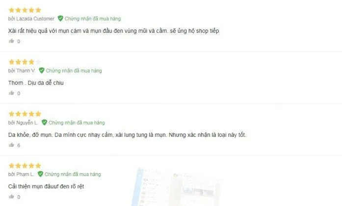 Đánh giá của khách hàng sử dụng sản phẩm trên trang Lazada (nguồn ảnh: Blogphunu.edu.vn).