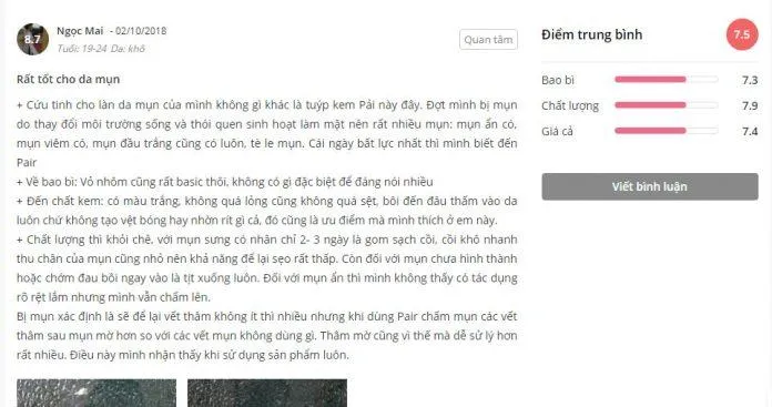 review kem trị mụn Pair Nhật Bản