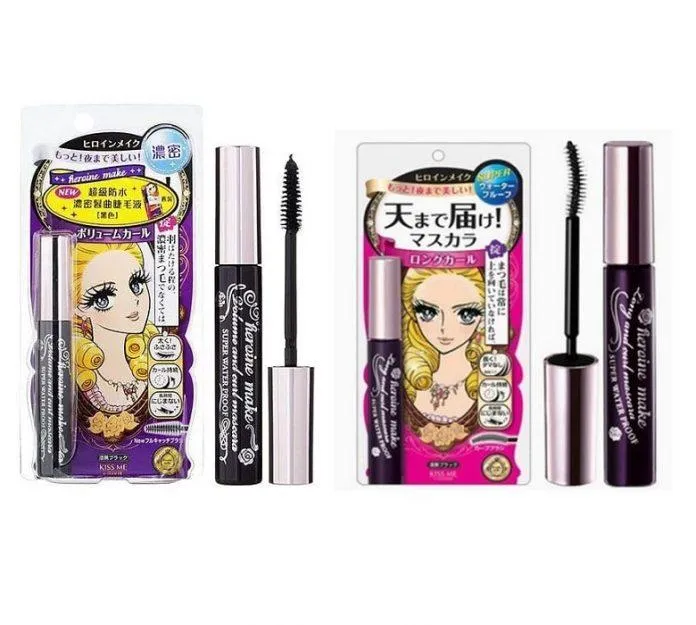 Mascara Kiss Me Heroine Make có hai loại là Mascara Kiss Me Heroine Make Volume And Curl (làm dày và cong mi), Mascara Kiss Me Heroine Make Long And Curl (làm dài và cong mi) (ảnh: internet).