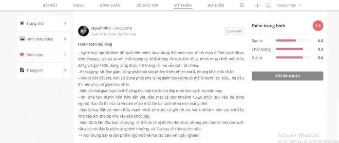 Review của khách hàng trên Sheis (Ảnh: Blogphunu.edu.vn)