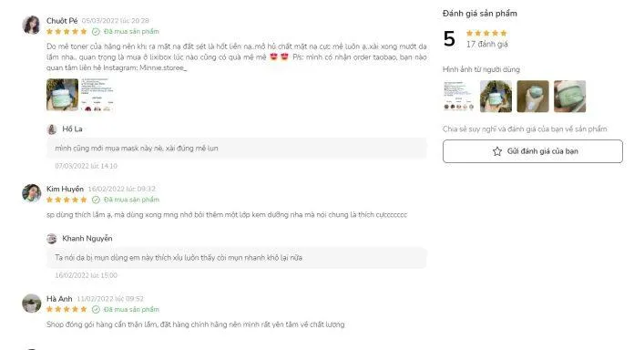 Đánh giá của người dùng trên website của Lixibox