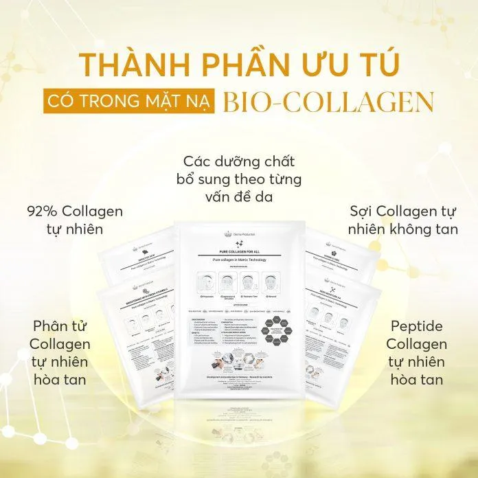 Mặt nạ Derma Production Bio-Collagen sở hữu bảng thành phần an toàn nhưng vẫn có hiệu quả cho làn da (Nguồn: Internet).