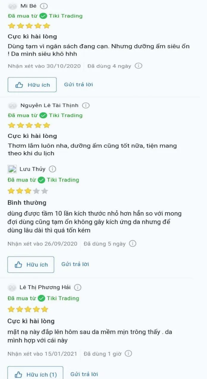 Một vài phản hồi của khách hàng trên Tiki (ảnh: Blogphunu.edu.vn)