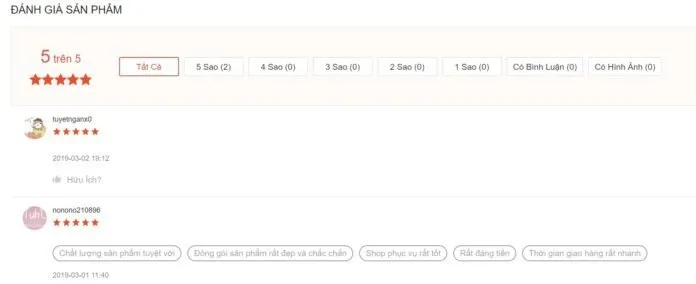 Đánh giá của khách hàng tại Shopee 