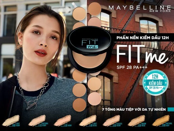 Phấn nền kiềm dầu chống nắng Maybelline New York Fit Me Compact Powder sỡ hữ 7 tông màu khác nhau giúp bạn dễ dàng lựa chọn. (nguồn ânhr: Internet)