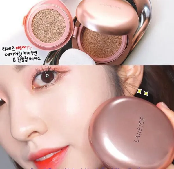 Laneige Layering Cover Cushion And Concealing Base chứa thành phần ngọc trai dưỡng da trắng sáng. 