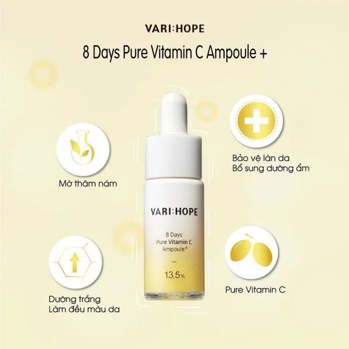 8 Days Pure Vitamin C Ampoule Plus là tinh chất dưỡng trắng và làm mờ vết thâm hiệu quả thấy rõ sau 8 ngày sử dụng (Nguồn: Internet).