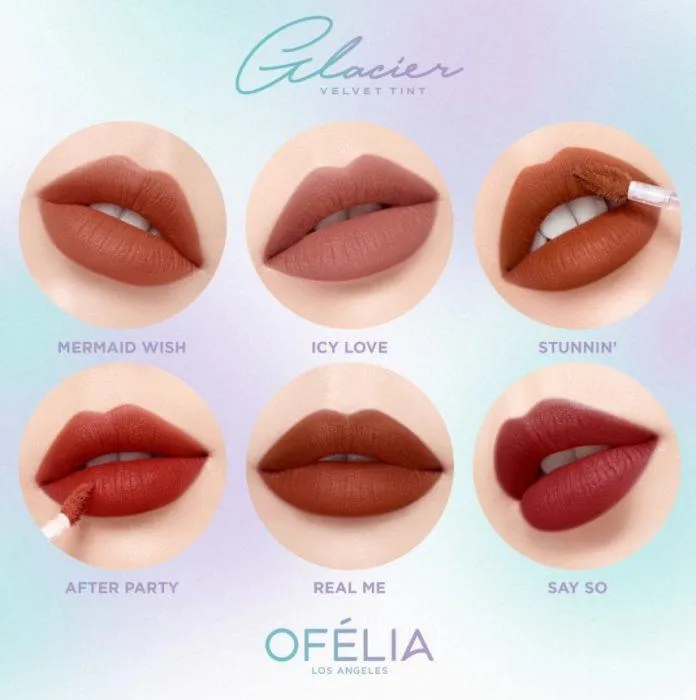 Bảng màu son OFÉLIA Glacier Velvet Tint. (Nguồn: Internet)