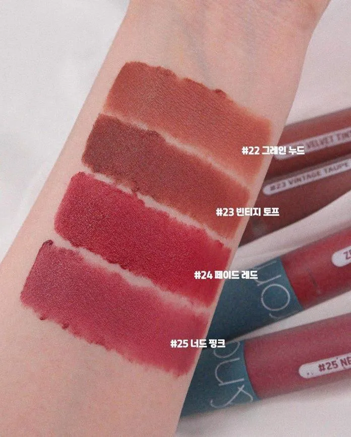 Bốn sắc son cuốn hút mọi ánh nhìn của Romand Zero Velvet Tint Vintage Filter (Ảnh: Internet).