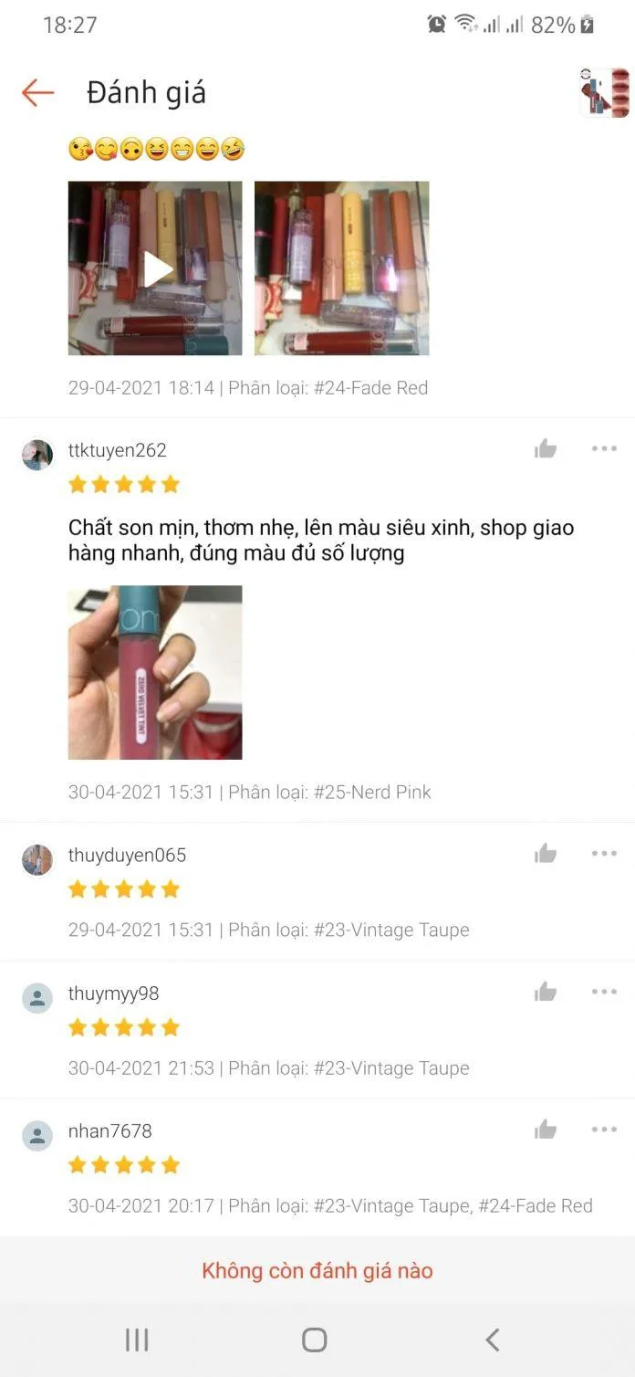 Đánh giá của khách hàng về son Romand Vintage (Ảnh: Blogphunu.edu.vn).