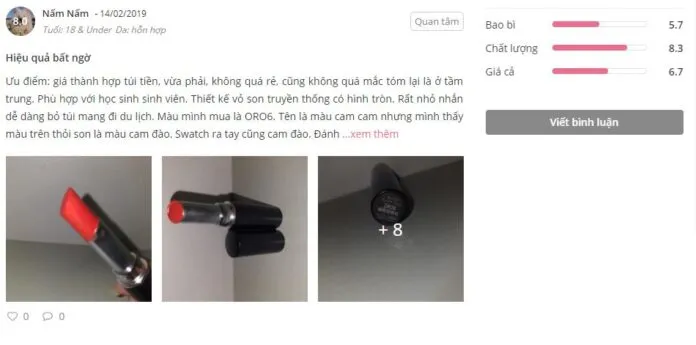 Khách hàng đánh giá son Kiss Lover Style Matte trên Sheis. (Nguồn: Blogphunu.edu.vn)