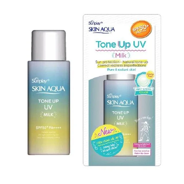 Review sữa chống nắng hiệu chỉnh màu da Skin Aqua Tone Up UV Milk SPF50+ PA++++ Mint Green