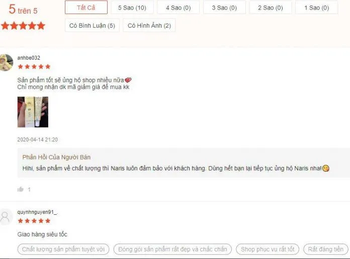 Đánh giá của khách hàng về sản phẩm trên trang Shopee (ảnh: Blogphunu.edu.vn).