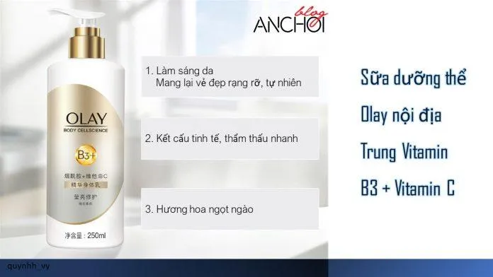 Những hiệu quả của sữa dưỡng thể Olay vitamin B3 + vitamin C (Ảnh: nquynhvy).