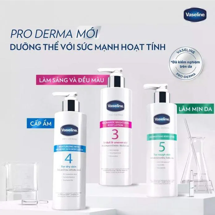 Bộ sản phẩm sữa dưỡng thể Vaseline Pro Derma các loại giúp giải quyết các vấn đề chăm sóc da body (Ảnh: Internet)