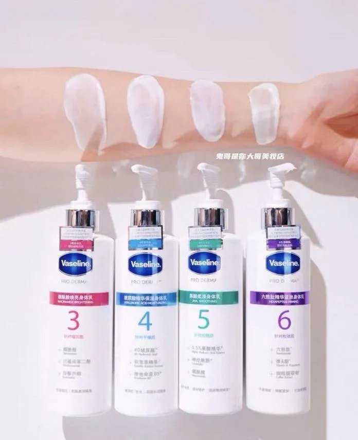 Kết cấu của từng loại sản phẩm trong bộ sữa dưỡng thể Vaseline Pro Derma (Ảnh: Internet)