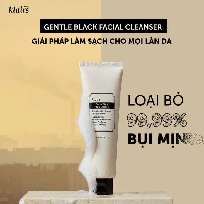 Sữa rửa mặt Dear Klairs Gentle Black Facial Cleanser làm sạch lên đến 99,9% (Nguồn: Internet)