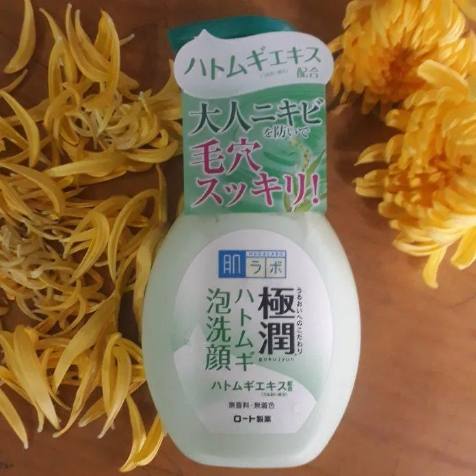 Chai sữa rửa mặt Hada Labo Gokujyun Hatomugi Bubble Face Wash cầm khá chắc tay, màu sắc vô cùng hài hòa, tinh tế, dễ thương (ảnh: Blogphunu.edu.vn).