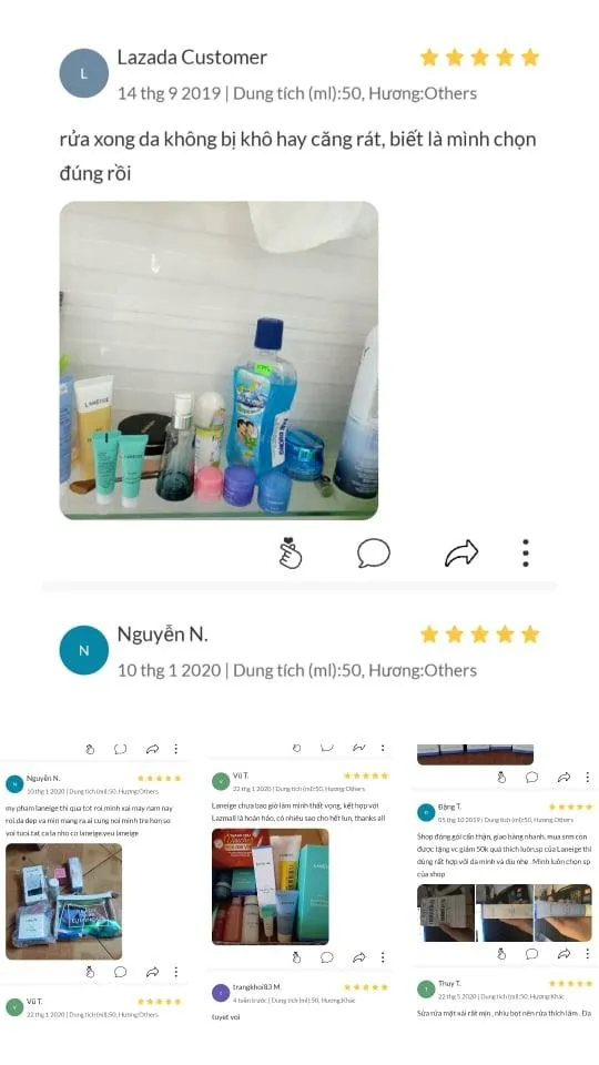 Khách hàng trên Lazada đánh giá sữa rửa mặt Laneige Multi Deep Clean giúp da sạch, mịn màng. ( Nguồn: Blogphunu.edu.vn)