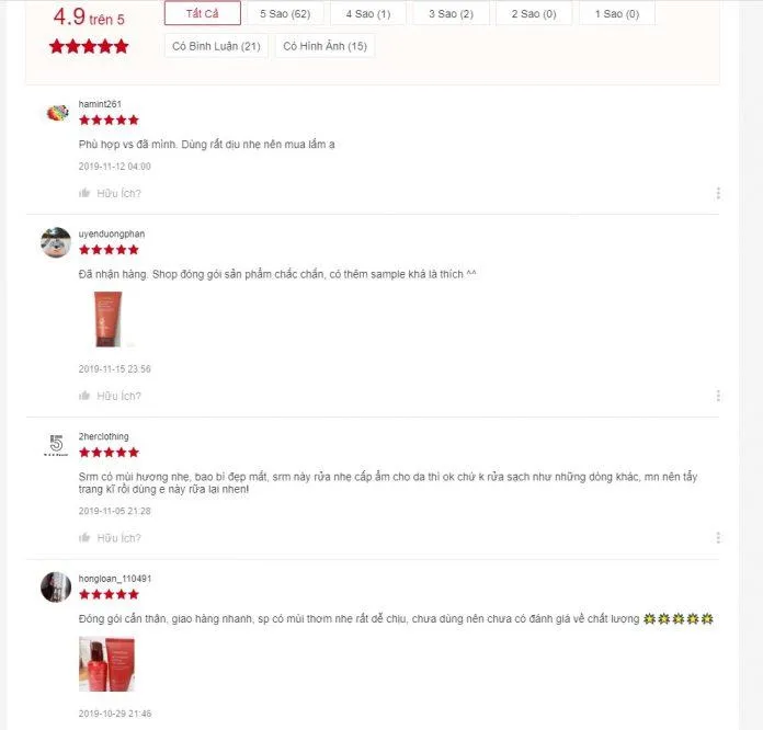 Đánh giá của khách hàng tại Shopee