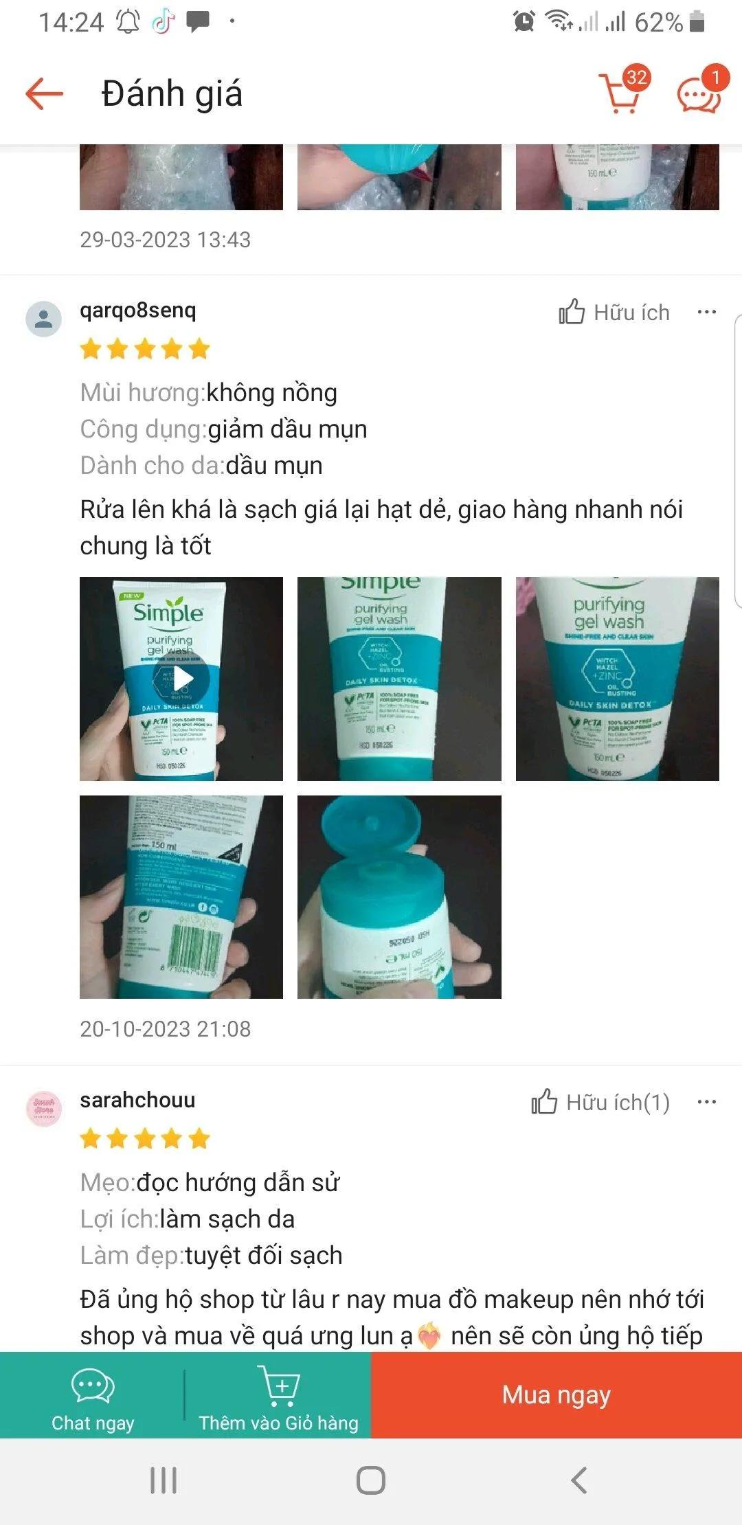 Đánh giá của khách hàng trên Shopee. Nguồn: Shopee