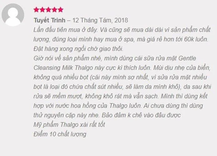 Review Thalgo Gentle Cleansing Milk từ khách hàng